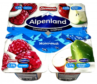 Продукт йогуртный Альпенлэнд мдж 2,5 95г*4 БЗМЖ малина/яблоко груша